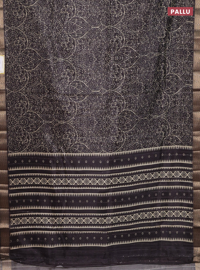 Semi tussar saree coffee brown with allover prints & sequin work and zari woven border
