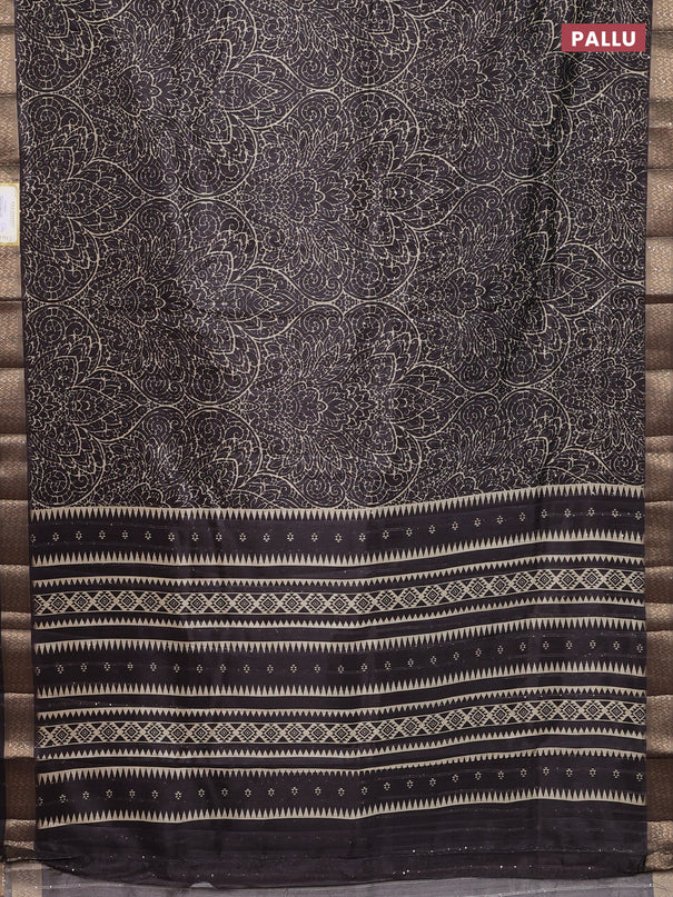 Semi tussar saree coffee brown with allover prints & sequin work and zari woven border