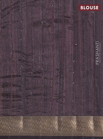 Semi tussar saree coffee brown with allover prints & sequin work and zari woven border