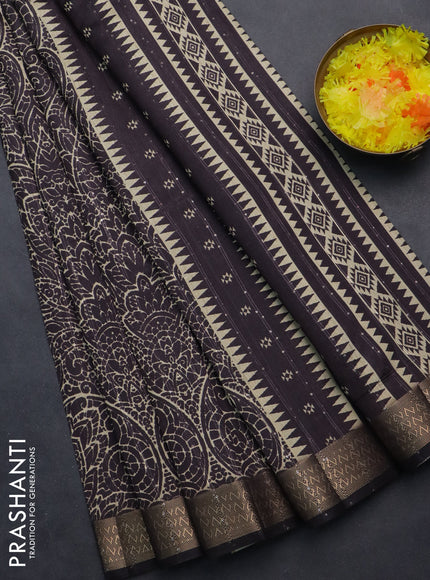 Semi tussar saree brown with allover prints & sequin work and zari woven border