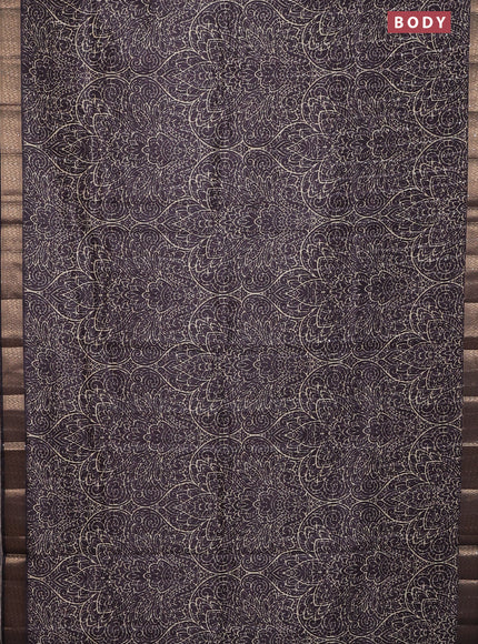 Semi tussar saree brown with allover prints & sequin work and zari woven border