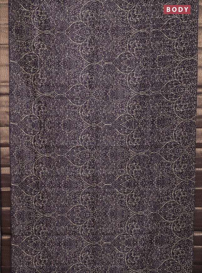 Semi tussar saree brown with allover prints & sequin work and zari woven border