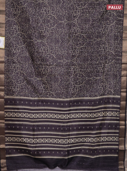 Semi tussar saree brown with allover prints & sequin work and zari woven border