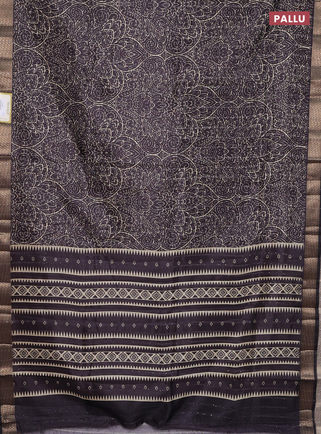 Semi tussar saree brown with allover prints & sequin work and zari woven border