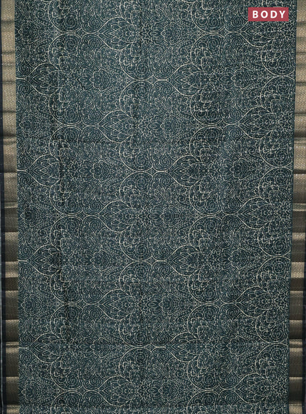 Semi tussar saree green with allover prints & sequin work and zari woven border