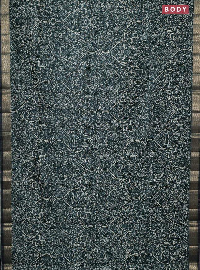 Semi tussar saree green with allover prints & sequin work and zari woven border