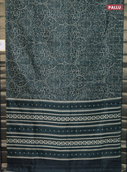 Semi tussar saree green with allover prints & sequin work and zari woven border