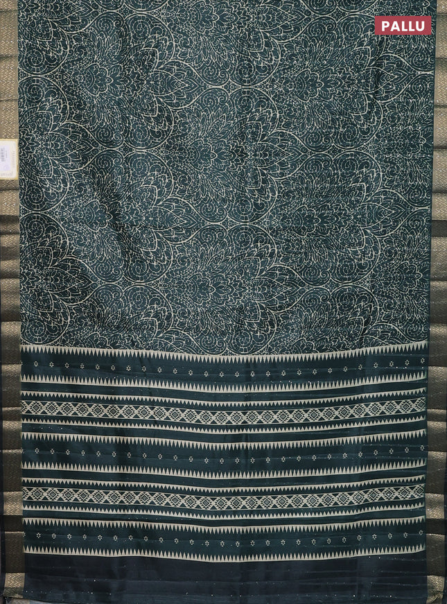 Semi tussar saree green with allover prints & sequin work and zari woven border