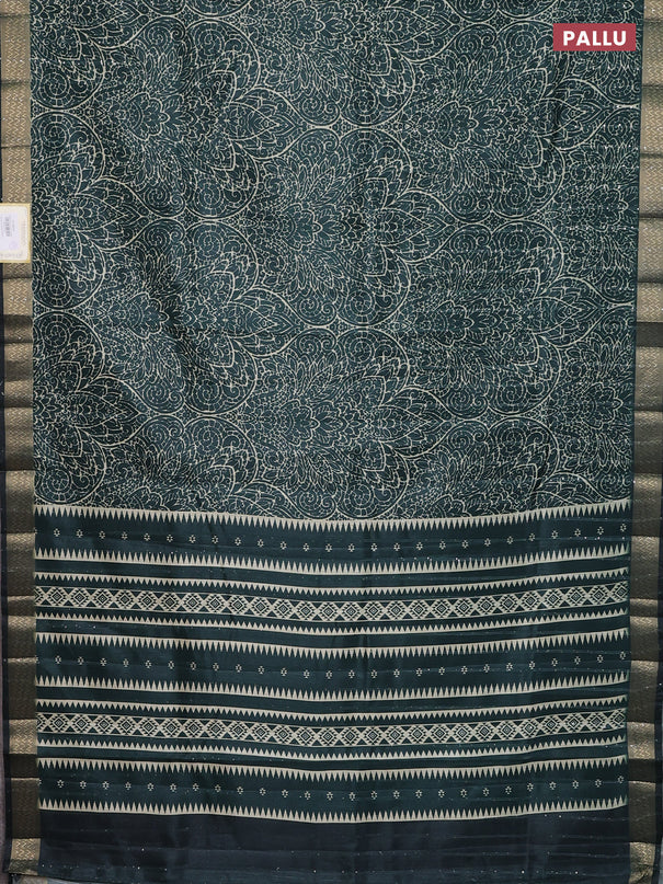 Semi tussar saree green with allover prints & sequin work and zari woven border