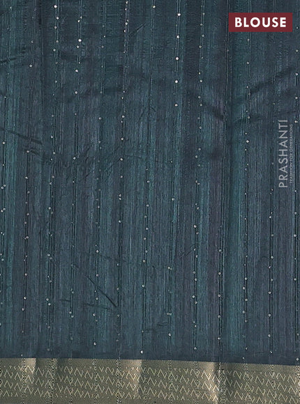 Semi tussar saree green with allover prints & sequin work and zari woven border