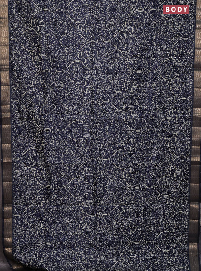 Semi tussar saree navy blue with allover prints & sequin work and zari woven border