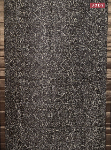 Semi tussar saree brown with allover prints & sequin work and zari woven border