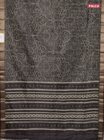 Semi tussar saree brown with allover prints & sequin work and zari woven border