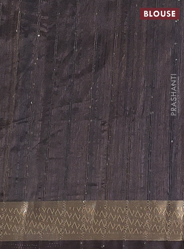 Semi tussar saree brown with allover prints & sequin work and zari woven border