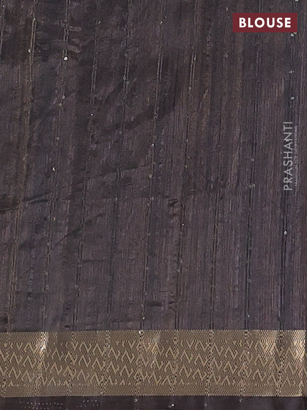 Semi tussar saree brown with allover prints & sequin work and zari woven border
