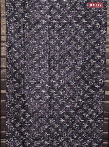 Semi tussar saree jamun shade with butta prints & sequin work and zari woven border