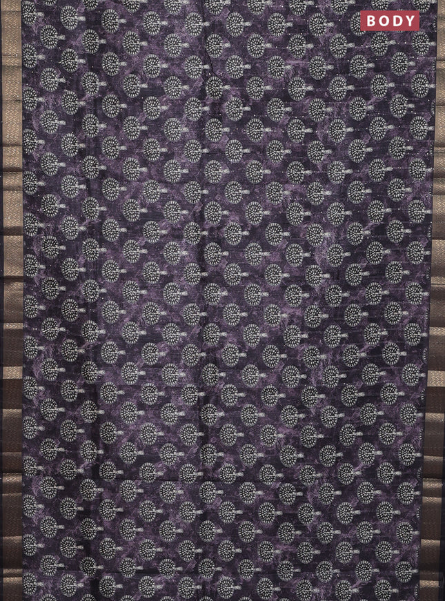 Semi tussar saree jamun shade with butta prints & sequin work and zari woven border