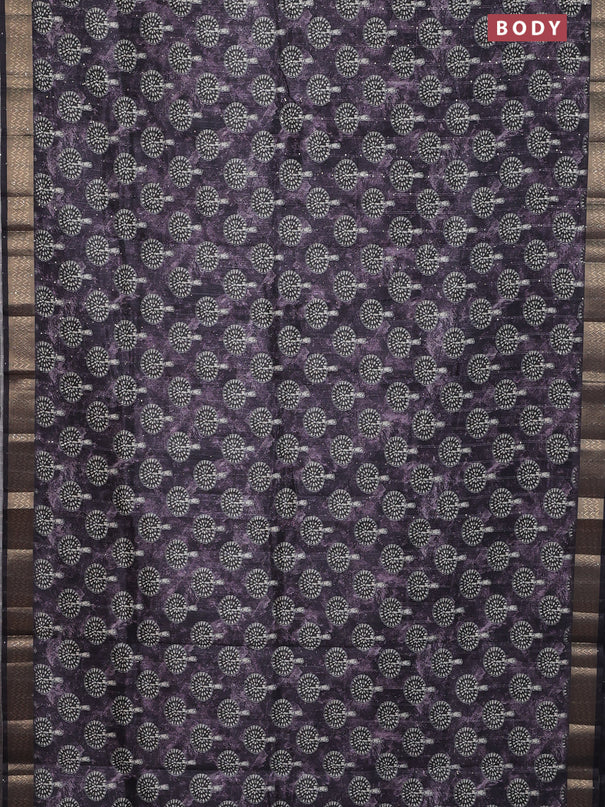 Semi tussar saree jamun shade with butta prints & sequin work and zari woven border