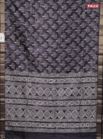 Semi tussar saree jamun shade with butta prints & sequin work and zari woven border