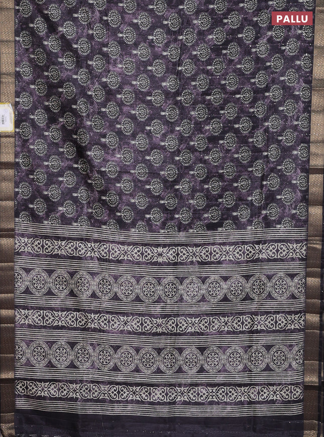 Semi tussar saree jamun shade with butta prints & sequin work and zari woven border