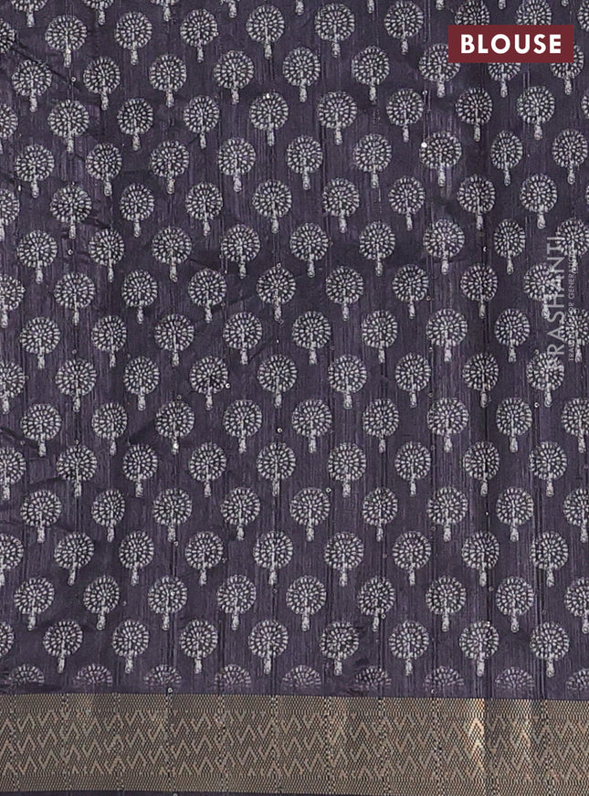 Semi tussar saree jamun shade with butta prints & sequin work and zari woven border