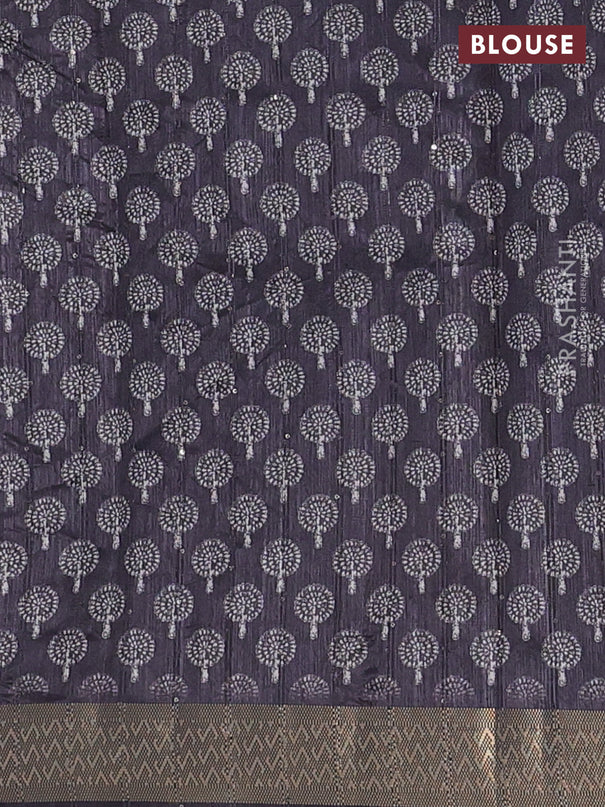 Semi tussar saree jamun shade with butta prints & sequin work and zari woven border