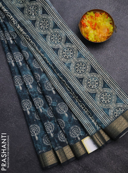 Semi tussar saree peacock green with butta prints & sequin work and zari woven border