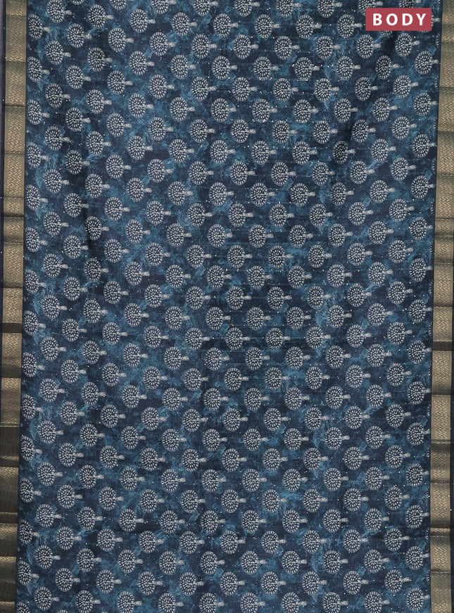 Semi tussar saree peacock green with butta prints & sequin work and zari woven border