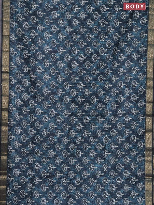 Semi tussar saree peacock green with butta prints & sequin work and zari woven border