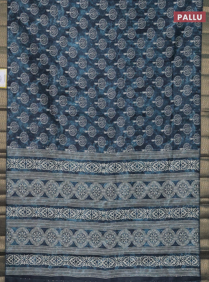 Semi tussar saree peacock green with butta prints & sequin work and zari woven border
