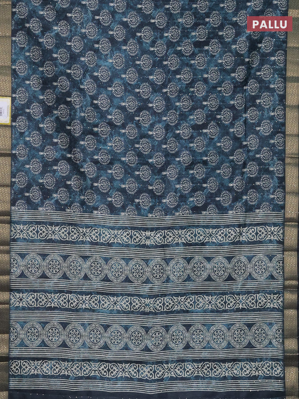 Semi tussar saree peacock green with butta prints & sequin work and zari woven border