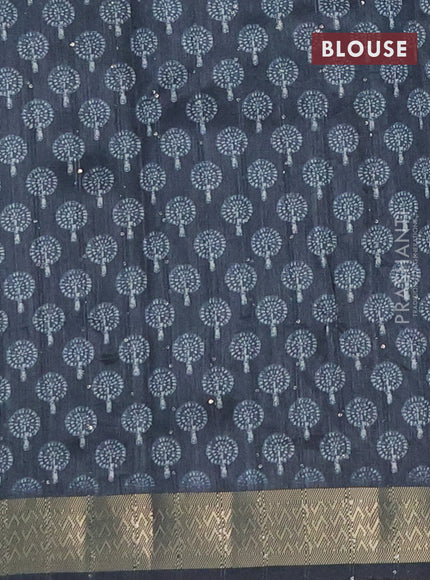 Semi tussar saree peacock green with butta prints & sequin work and zari woven border