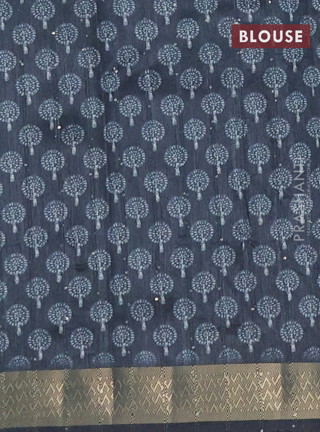 Semi tussar saree peacock green with butta prints & sequin work and zari woven border