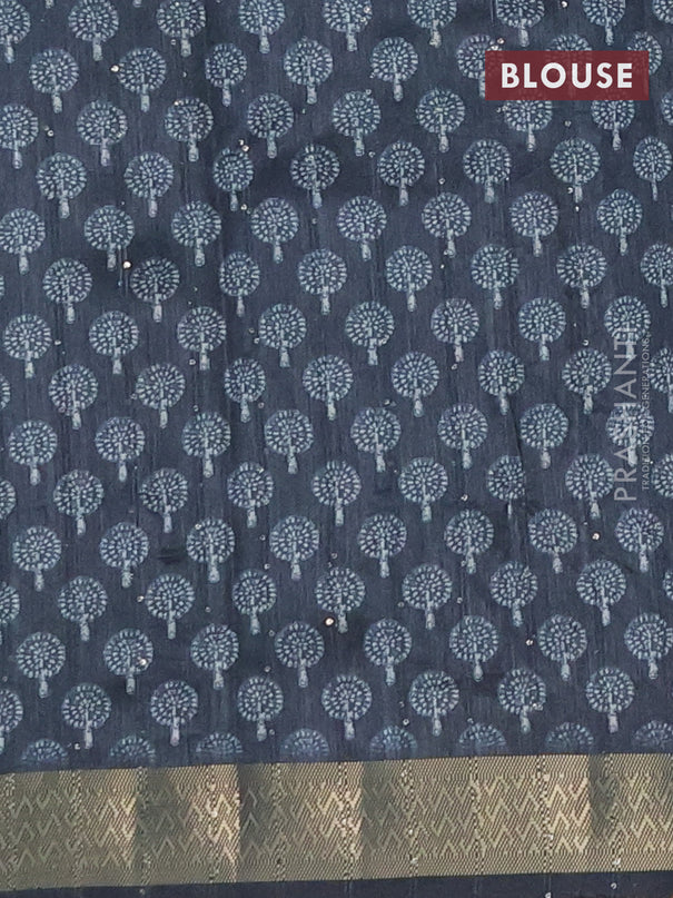 Semi tussar saree peacock green with butta prints & sequin work and zari woven border