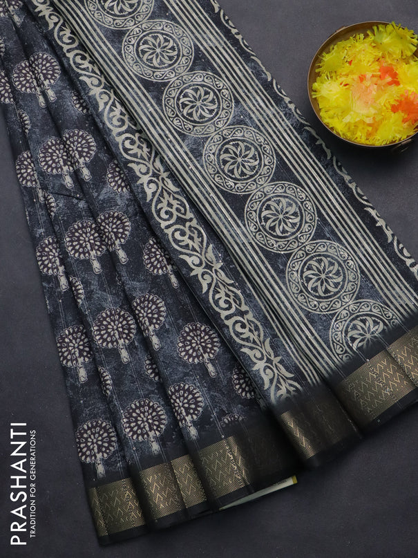 Semi tussar saree elephant grey with butta prints & sequin work and zari woven border