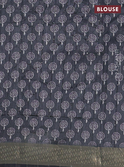 Semi tussar saree elephant grey with butta prints & sequin work and zari woven border