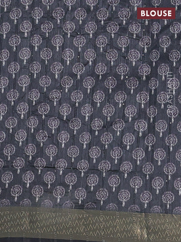 Semi tussar saree elephant grey with butta prints & sequin work and zari woven border