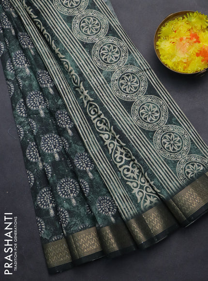 Semi tussar saree sap green with butta prints & sequin work and zari woven border
