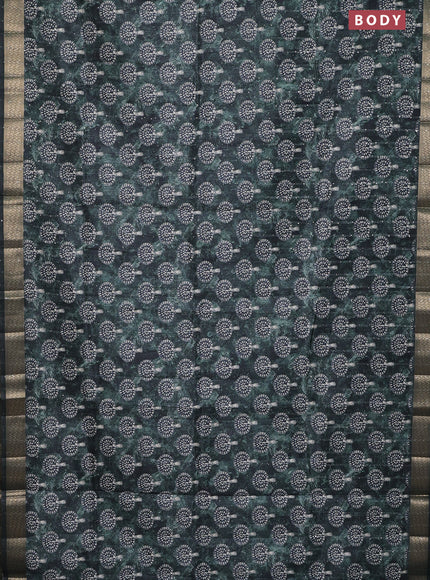Semi tussar saree sap green with butta prints & sequin work and zari woven border