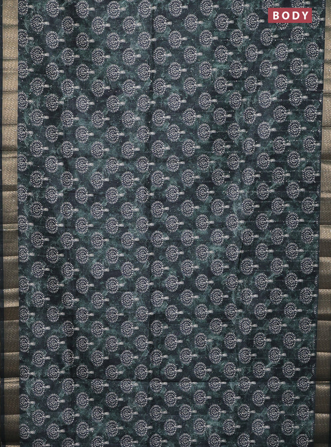 Semi tussar saree sap green with butta prints & sequin work and zari woven border