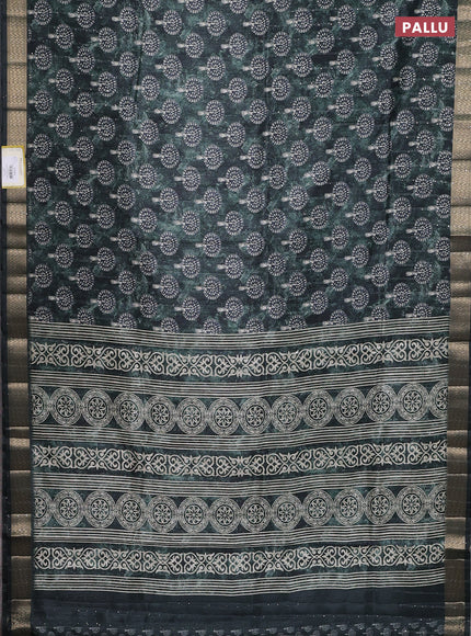 Semi tussar saree sap green with butta prints & sequin work and zari woven border