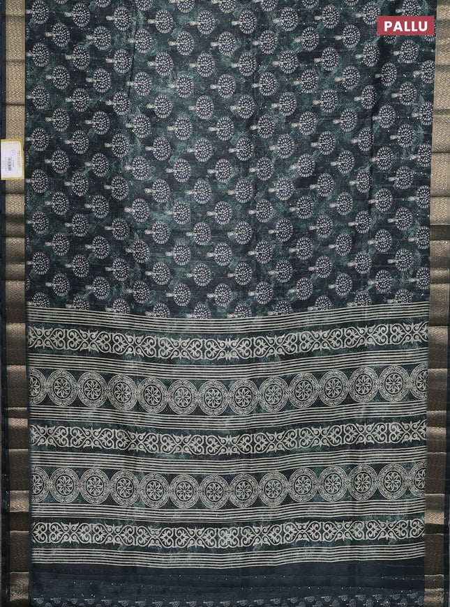 Semi tussar saree sap green with butta prints & sequin work and zari woven border