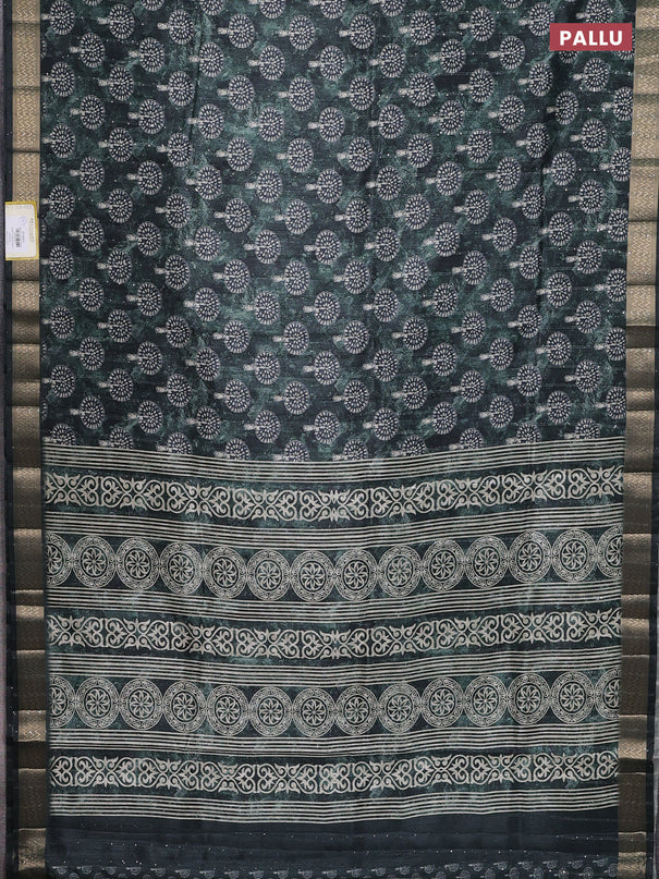 Semi tussar saree sap green with butta prints & sequin work and zari woven border