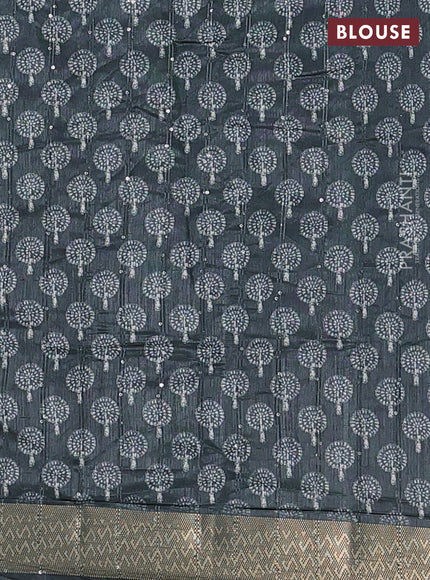 Semi tussar saree sap green with butta prints & sequin work and zari woven border