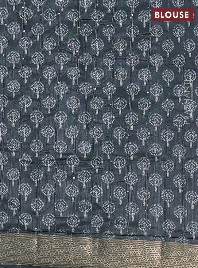 Semi tussar saree sap green with butta prints & sequin work and zari woven border