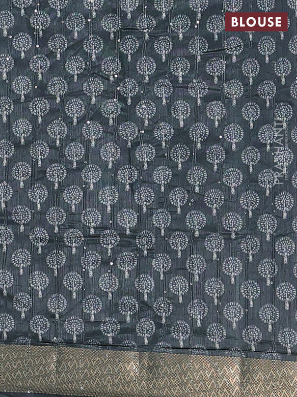 Semi tussar saree sap green with butta prints & sequin work and zari woven border