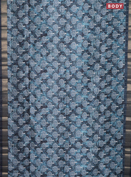 Semi tussar saree peacock blue with butta prints & sequin work and zari woven border