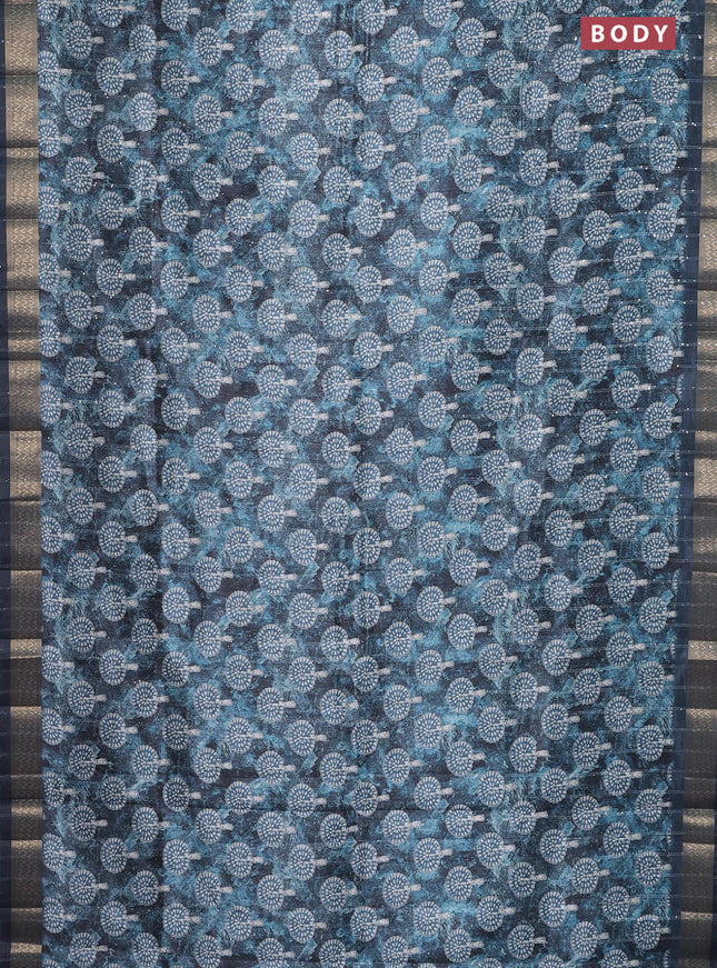 Semi tussar saree peacock blue with butta prints & sequin work and zari woven border