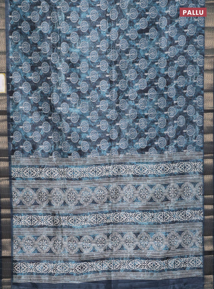 Semi tussar saree peacock blue with butta prints & sequin work and zari woven border