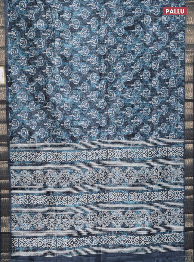 Semi tussar saree peacock blue with butta prints & sequin work and zari woven border